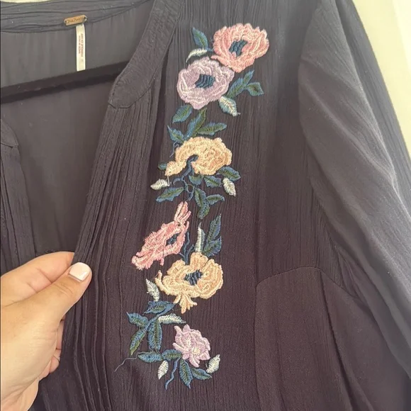 Free People Black Floral Embroidered Mini Dress - Picture 7 of 11